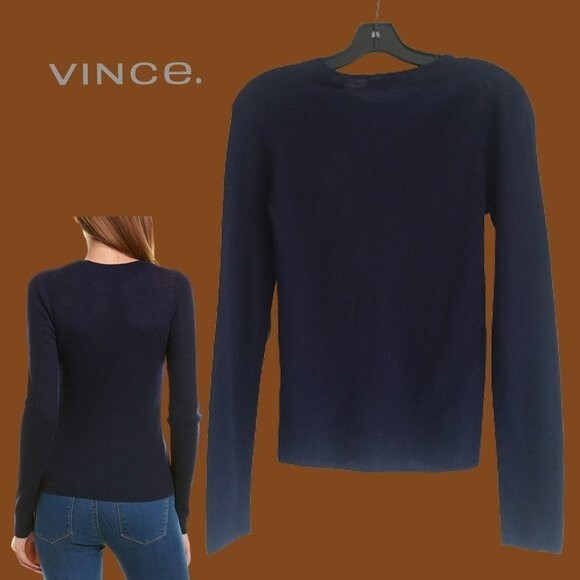 VINCE. NEW Minimalist Ribbed 100% Wool Fine Knit Long-Sleeve Pullover Sweater - Picture 7 of 10